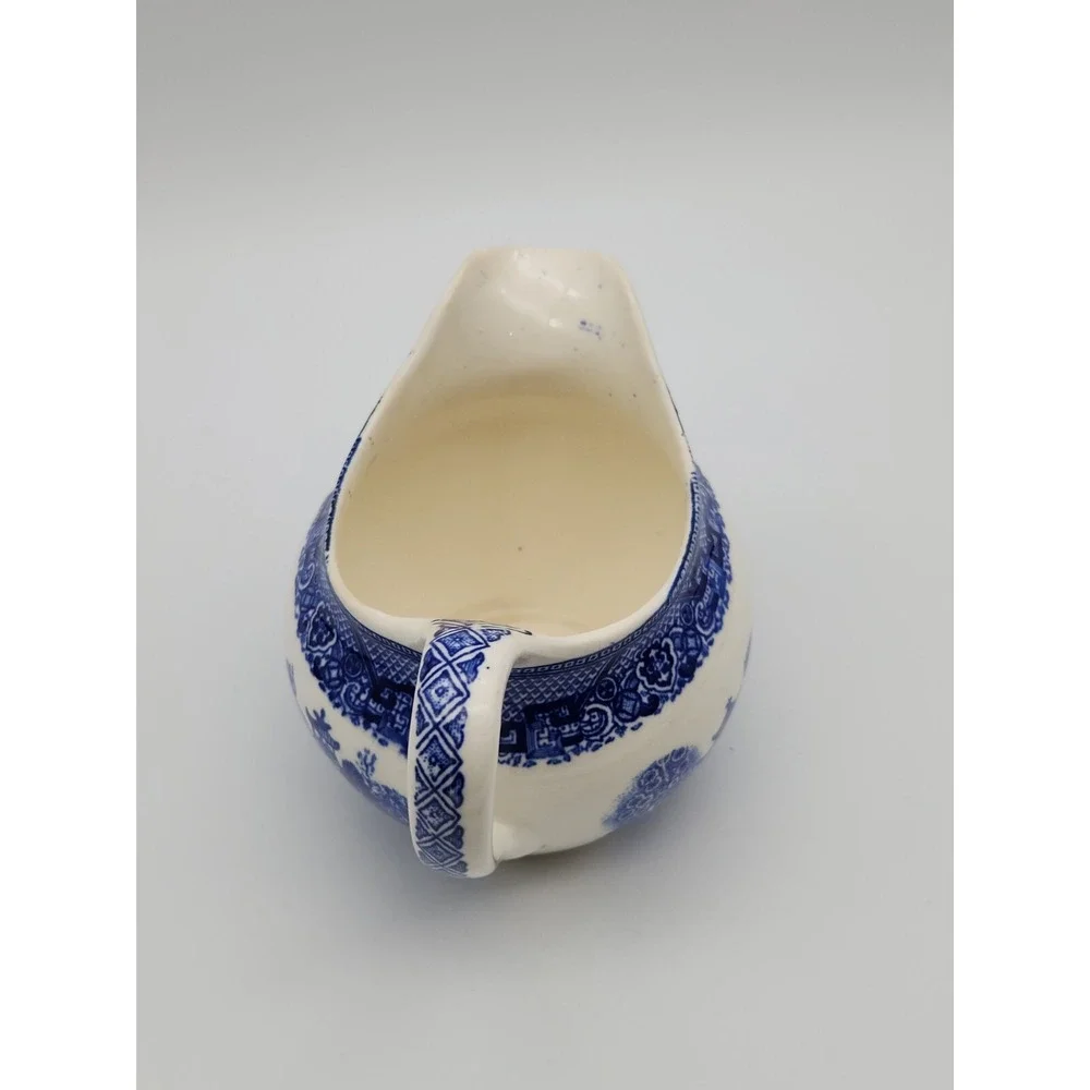 Vintage Blue Willow Creamer White Blue Birds Unmarked Ceramic